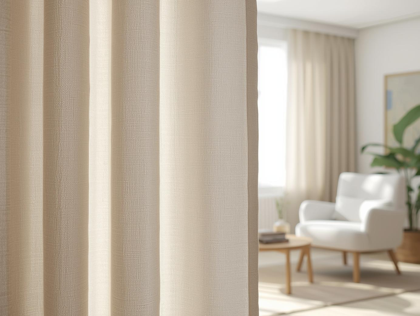 Linen curtains in a bright living room
